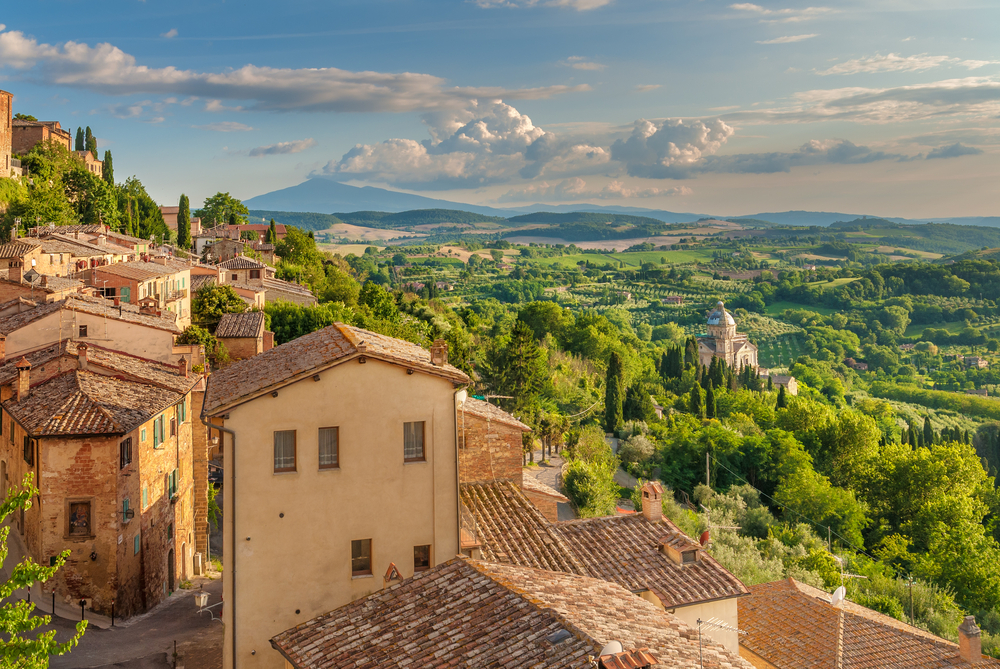 Landscape of Tuscany seen from the walls of Montepulciano, Italy